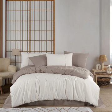 Set lenjerie de pat bumbac poplin 100% Diamond | Hobby Home | crem & bej | uni bicolor | 4 piese | 2 persoane