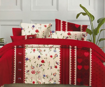 Set lenjerie de pat bumbac saten 100% Sheldon | Hobby Home | roz somon | geometric | 6 piese | 2 persoane - Img 2