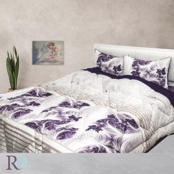 Set lenjerie de pat cu pilota inclusa, 100% bumbac, tesatura satin, alb / violet, Roxyma Dream Fiorella - Img 3