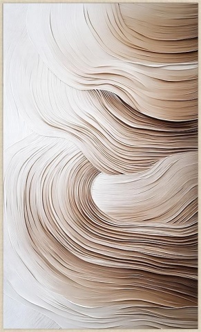 Tablou decorativ abstract texturat bej–maro pe pânză | Accente pictate manual | 124×204 cm