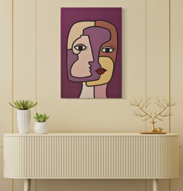 Tablou decorativ multicolor din lemn de Pin si panza, 60x3x90 cm, Faces-A Mauro Ferretti - Img 5