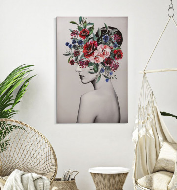 Tablou decorativ multicolor din lemn de Pin si panza, 80x2,8x120 cm, Lady Flower-A Mauro Ferretti - Img 5
