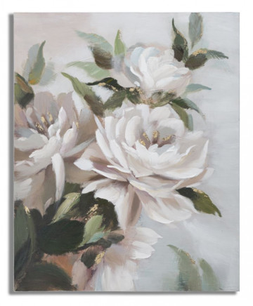 Tablou decorativ multicolor din lemn de Pin si panza, 80x3,7x100 cm, White Flowers Mauro Ferretti - Img 1