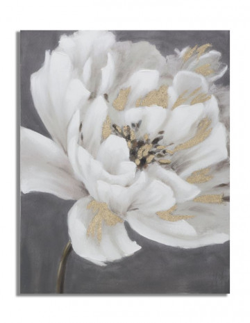 Tablou decorativ multicolor din lemn de Pin si panza, 80x3,7x100 cm, Flower White Mauro Ferretti - Img 1