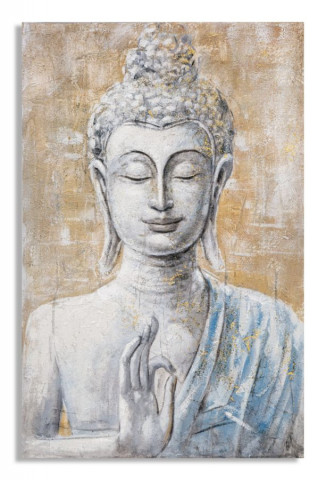 Tablou decorativ multioclor din lemn de Pin si panza, 80x3x120 cm, Buddha Mauro Ferretti