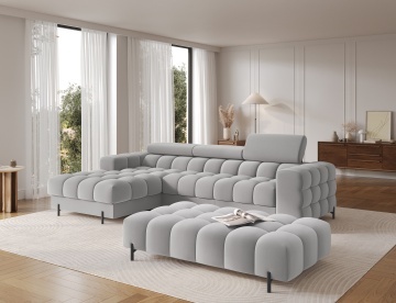 Taburet Tapitat cu Picioare Ferivo, 140x70x40cm, gri plush – Royal 18 - Img 5