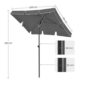 Umbrela de gradina gri antracit din poliester si metal, 200x125 cm, Vasagle - Img 3