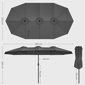 Umbrela dubla de gradina gri antracit din poliester si metal, 460x270 cm, Vasagle - Img 6