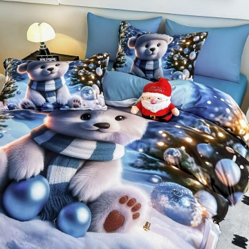 lenjerie de pat finet Crăciun Ursuleț Polar albastru 6 piese Jojo Home