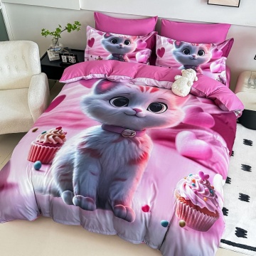 💗 Lenjerie de Pat 6 Piese | Pisicuță Cupcake Roz | Imprimeu Digital 5D | Finet | Jojo Home