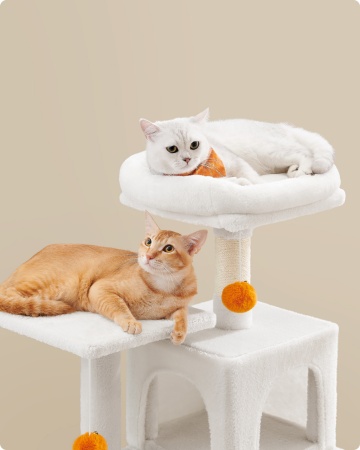 Ansamblu pentru pisici, 45 x 35 x 112 cm, plush / sisal, alb, Feandrea - Img 7