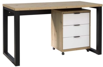 Birou MARO I – 135x65x75.2 cm – Stejar Artisan / Negru+Alb – cadru alternativ al produsului