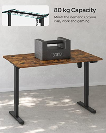 Cadru pentru birou electric reglabil negru din metal, 86-130 x 60 x 71,5-117 cm, Songmics - Img 7