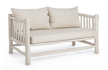 Canapea cu 2 locuri finisaj alb din lemn de Teak, 140 cm, Sahel Bizzotto - Img 1