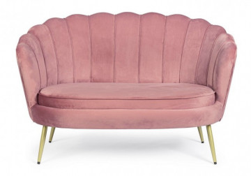 Canapea cu 2 locuri roz pudra din catifea si lemn de Pin, 130 cm, Giliola Bizzotto - Img 3