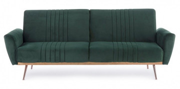 Canapea extensibila cu 3 locuri verde inchis din catifea si lemn de Eucalipt, 210 cm, Johnny Bizzotto - Img 3