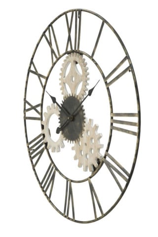 Ceas decorativ negru/crem din metal si MDF, ∅ 70 cm, Gear Mauro Ferretti - Img 3