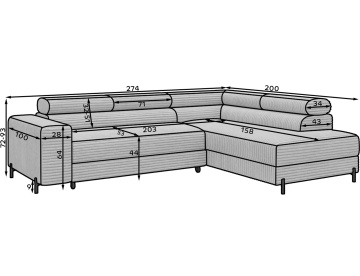 Colțar Colesio extensibil, 274x200x93 cm, orientare dreapta – Modullo 01 – cadru suplimentar din prezentarea produsului