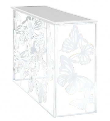 Consola alba din metal si sticla, 121,5 x 41 x 81 cm, Butterfly Mauro Ferreti - Img 6