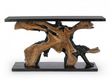 Consola neagra/maro din lemn de Teak, 150x40x80 cm, Marwood Bizzotto - Img 2