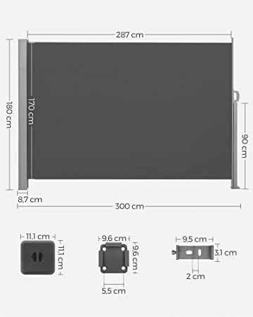 Copertina laterala pentru gradina / terasa, 180 x 300 cm, metal / poliester, antracit, Songmics - Img 2
