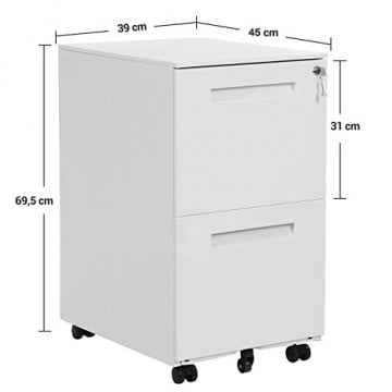 Corp mobil pentru birou / rollbox cu 2 sertare, 45 x 39 x 69,5 cm, metal, alb, Songmics - Img 4