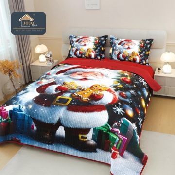 Cuvertură de Pat Matlasată 5D Crăciun Santa Red | 3 Piese | Finet Catifelat | PatulMeu