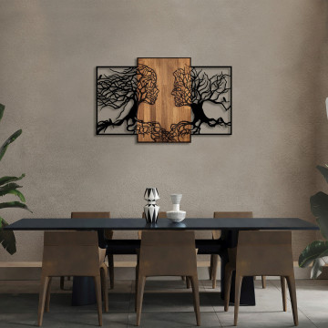 Decoratiune de perete, Tree Love, 50% lemn/50% metal, Dimensiune: 125 x 3 x 79 cm, Nuc negru - Img 2