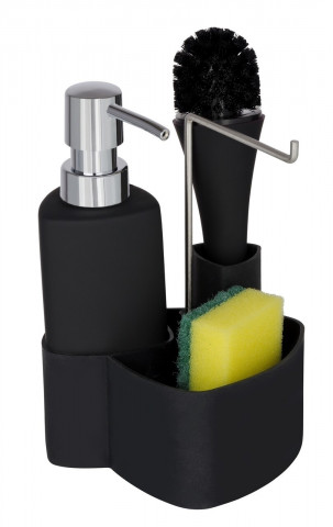 Dozator detergent lichid cu perie pentru vase si suport laveta, Wenko, Empire, 11 x 19 x 12.5 cm, ceramica/inox/polipropilena, negru - Img 9