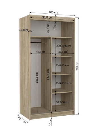 Dulap cu usi glisante 100x200 cm, Riva, ADRK Furniture - Img 13