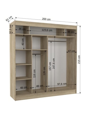 Dulap cu usi glisante 200x215 cm, Batia, ADRK Furniture - Img 11