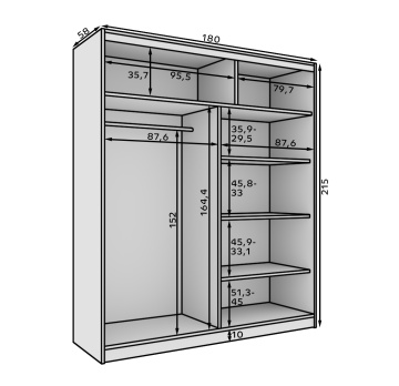 Dulap cu usi glisante si oglinda, 180x58x215 cm, Nico 180, ADRK Furniture - Img 6