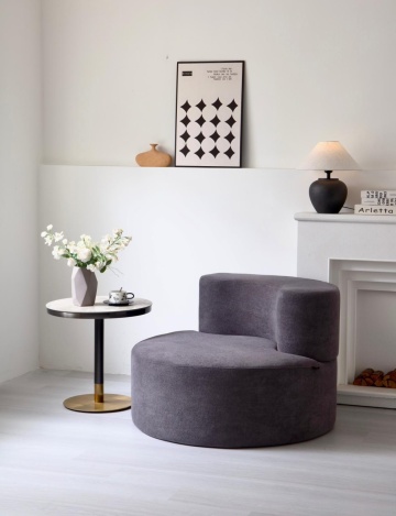 Fotoliu gri antracit rotund premium pentru living