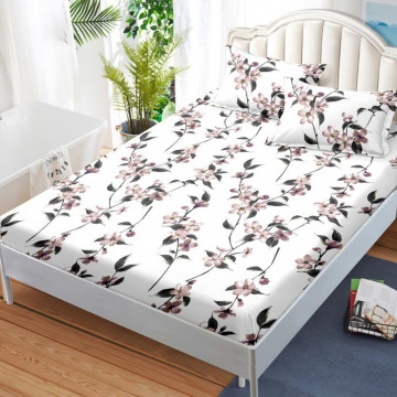 Husa de pat cu elastic si 2 fete de perna, tesatura tip finet, pat 2 persoane, alb, HBFJ-181