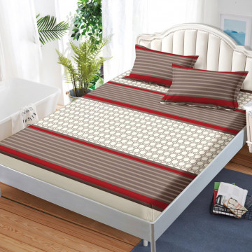 Husa de pat cu elastic si 2 fete de perna, tesatura tip finet, pat 2 persoane, crem / maro, HBFJ-199