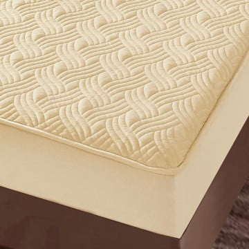 Husa de pat matlasata si 2 fete de perna din catifea, cu elastic, model tip topper, pentru saltea 180x200 cm, crem, HTC-11 - Img 3