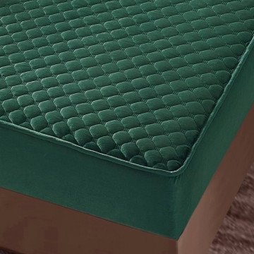 Husa de pat matlasata si 2 fete de perne din catifea, cu elastic, model tip topper, pentru saltea 180x200 cm, verde inchis, HTC-05 - Img 4