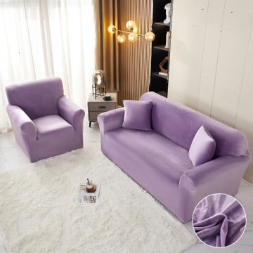 Husa elastica din catifea, canapea 2 locuri, cu brate, lila, HCCJ2-12 - Img 4