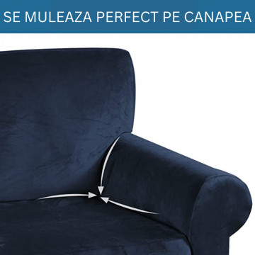 Husa elastica din catifea, canapea 3 locuri, cu brate, bleumarin, HCCJ3-04 - Img 7