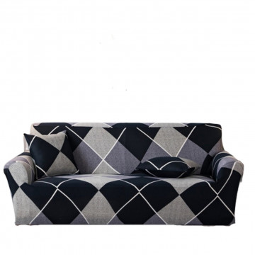Husa elastica moderna pentru canapea 3 locuri + 1 față de perna CADOU, cu brate, negru / gri, HES3-39 - Img 5