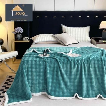 JoJo Home, Patura cocolino cu bordura, pat 2 persoane, 200x230 cm, turquoise, PJ-79 - Img 2