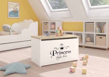 Ladă pentru jucării DARIA – 73x40x42 cm – Alb / Sonoma / PRINCESS Negru