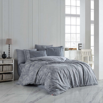 Lenjerie de pat, 100% bumbac, tesatura poplin, pat 2 persoane, gri, Silvana