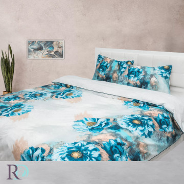 Lenjerie de pat, 100% bumbac, tesatura satin, gri / albastru, Roxyma Dream Florena - Img 3