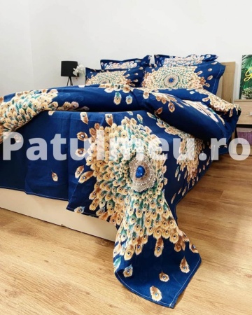 Prezentare alternativă FNJD-10, lenjerie multicolor din bumbac tip finet cu cearșaf pilotă 200x230 cm