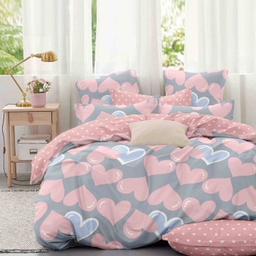 Lenjerie de pat cu 2 fete, tesatura tip finet, 4 piese, pat 1 persoana, gri / roz, FNJ1-241