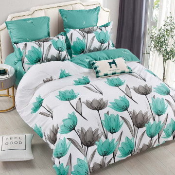 Lenjerie de pat cu 2 fete, tesatura tip finet, 6 piese, pat 2 persoane, alb / turquoise, FNJ-325 - Img 2