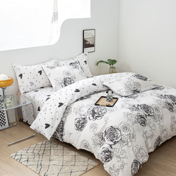 Lenjerie de pat cu elastic, policoton, pat 2 persoane, alb, 4 piese, E-71 - Img 2