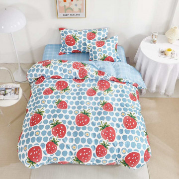 Lenjerie de pat cu elastic, tesatura tip finet, pat 1 persoana, 4 piese, rosu / bleu, T60-114