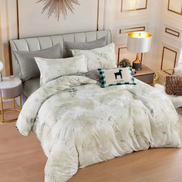 Lenjerie de pat cu elastic, tesatura tip finet, pat 2 persoane, 6 piese, gri / ecru, FNJE-158